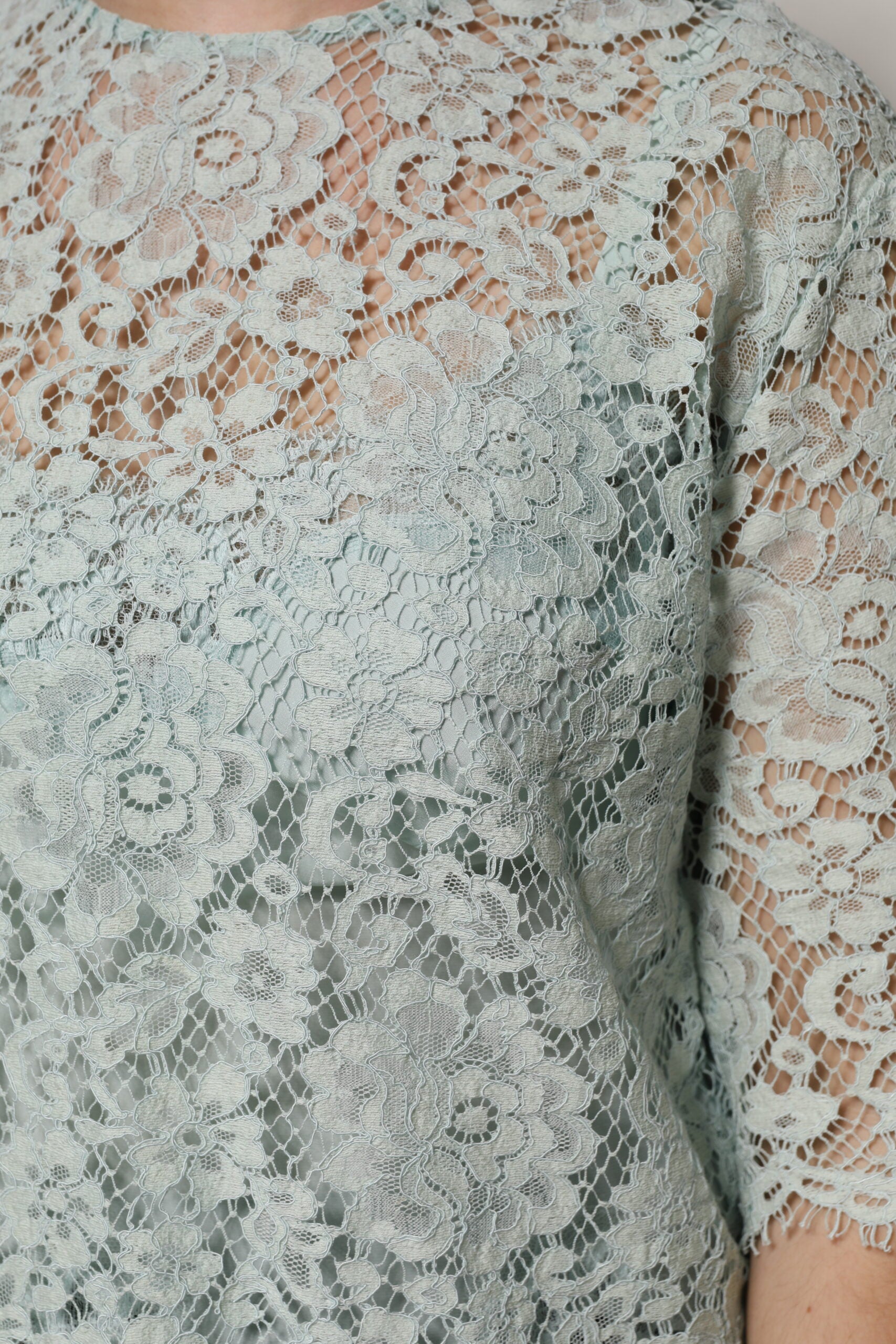 Dolce & Gabbana Mint Green Floral Lace Cotton Blouse Top | Regal Royce