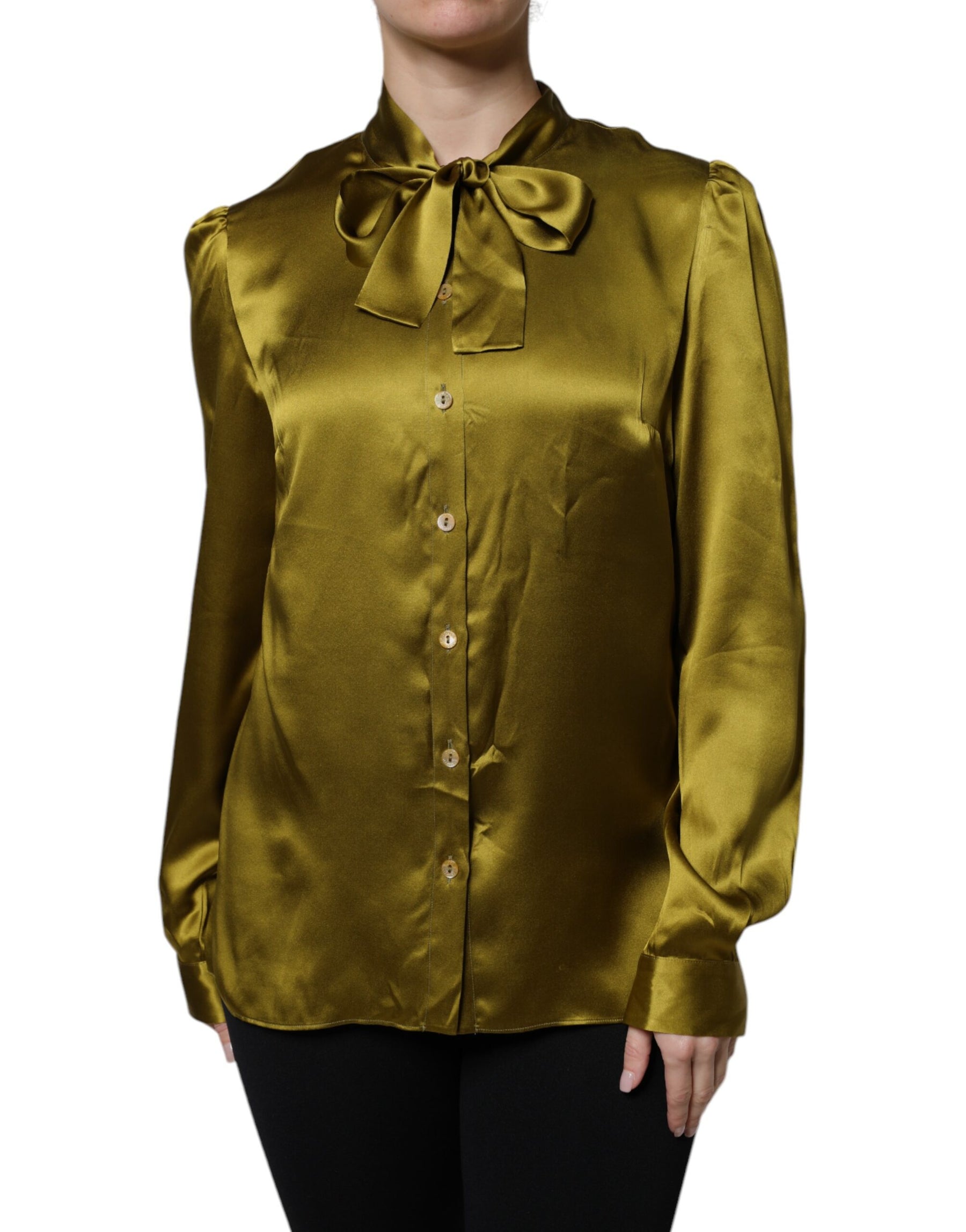 Dolce & Gabbana Green Ascot Collar Long Sleeves Blouse Top | Regal Royce
