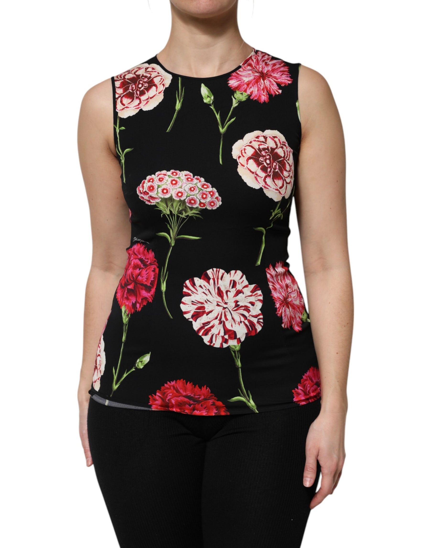 Dolce & Gabbana Black Floral Print Sleeveless Tank Blouse Top | Regal Royce