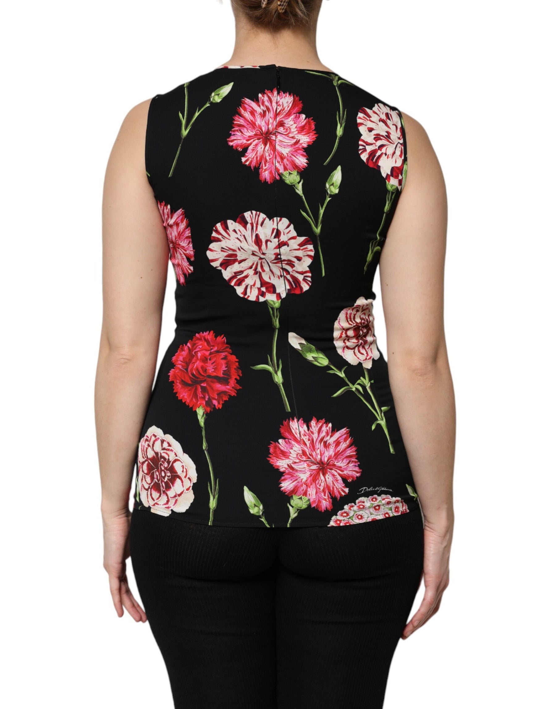 Dolce & Gabbana Black Floral Print Sleeveless Tank Blouse Top | Regal Royce
