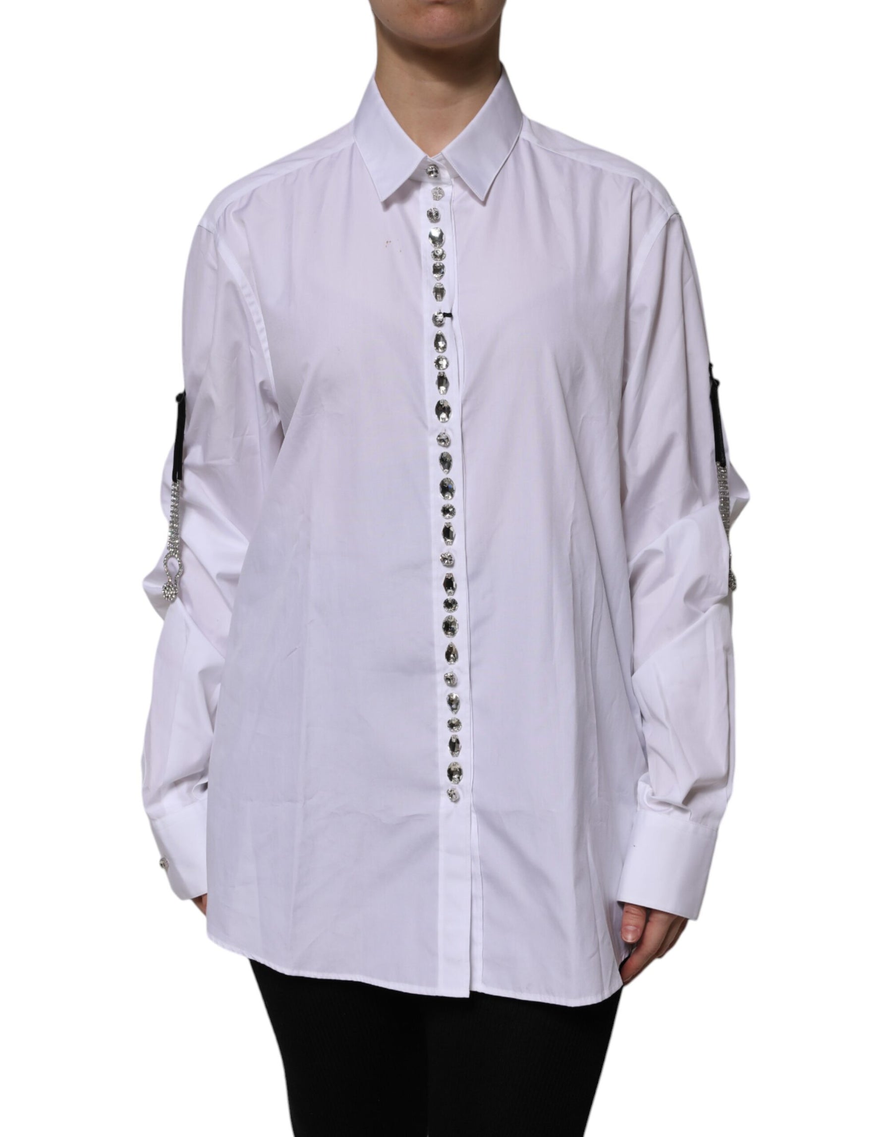 Dolce & Gabbana White Rhinestone Embellish Long Sleeves Top | Regal Royce