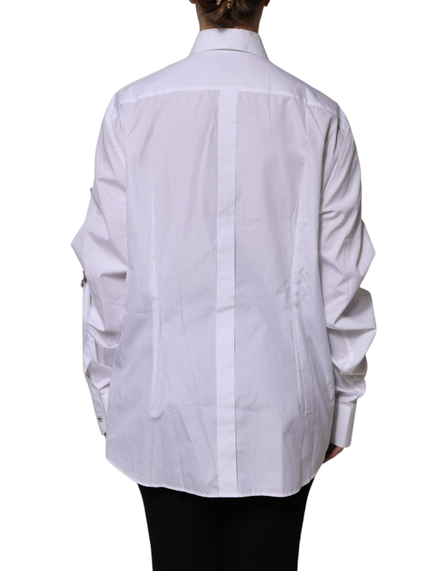 Dolce & Gabbana White Rhinestone Embellish Long Sleeves Top | Regal Royce
