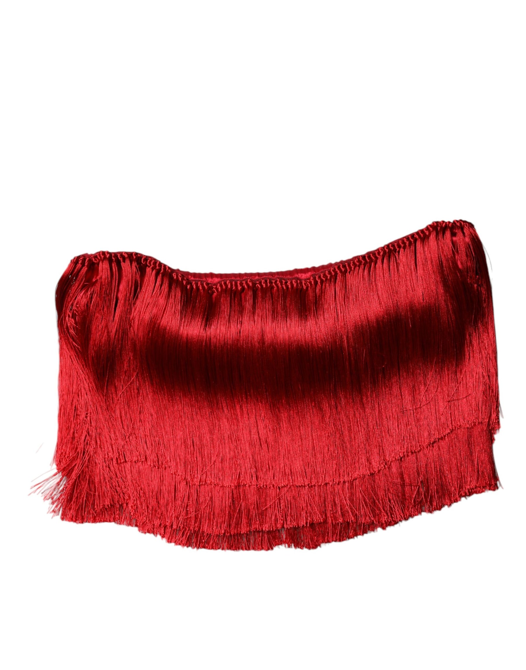 Dolce & Gabbana Red Silk Strapless Fringe Crop Tube Top | Regal Royce
