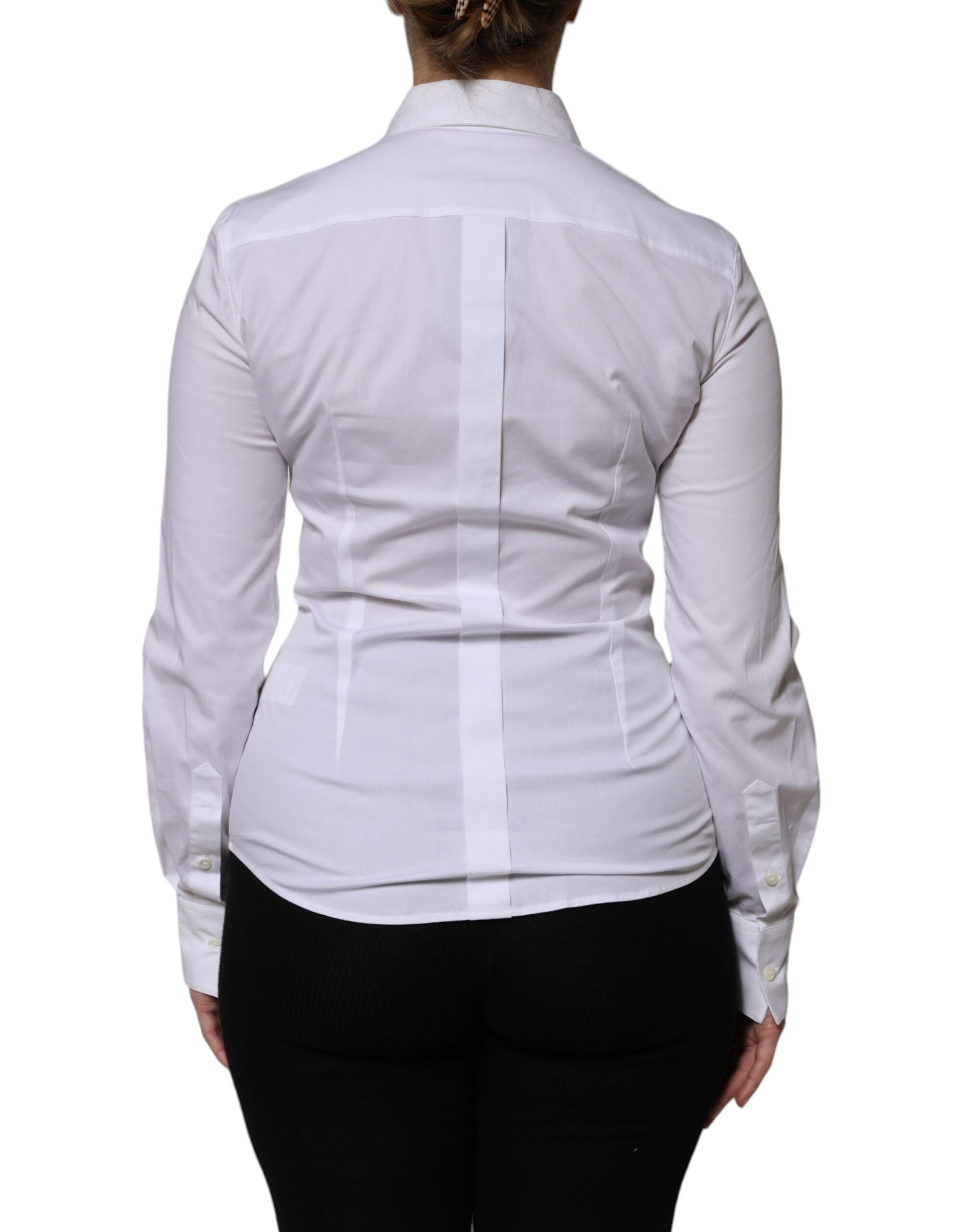 Dolce & Gabbana White Cotton Collared Long Sleeves Blouse Top | Regal Royce