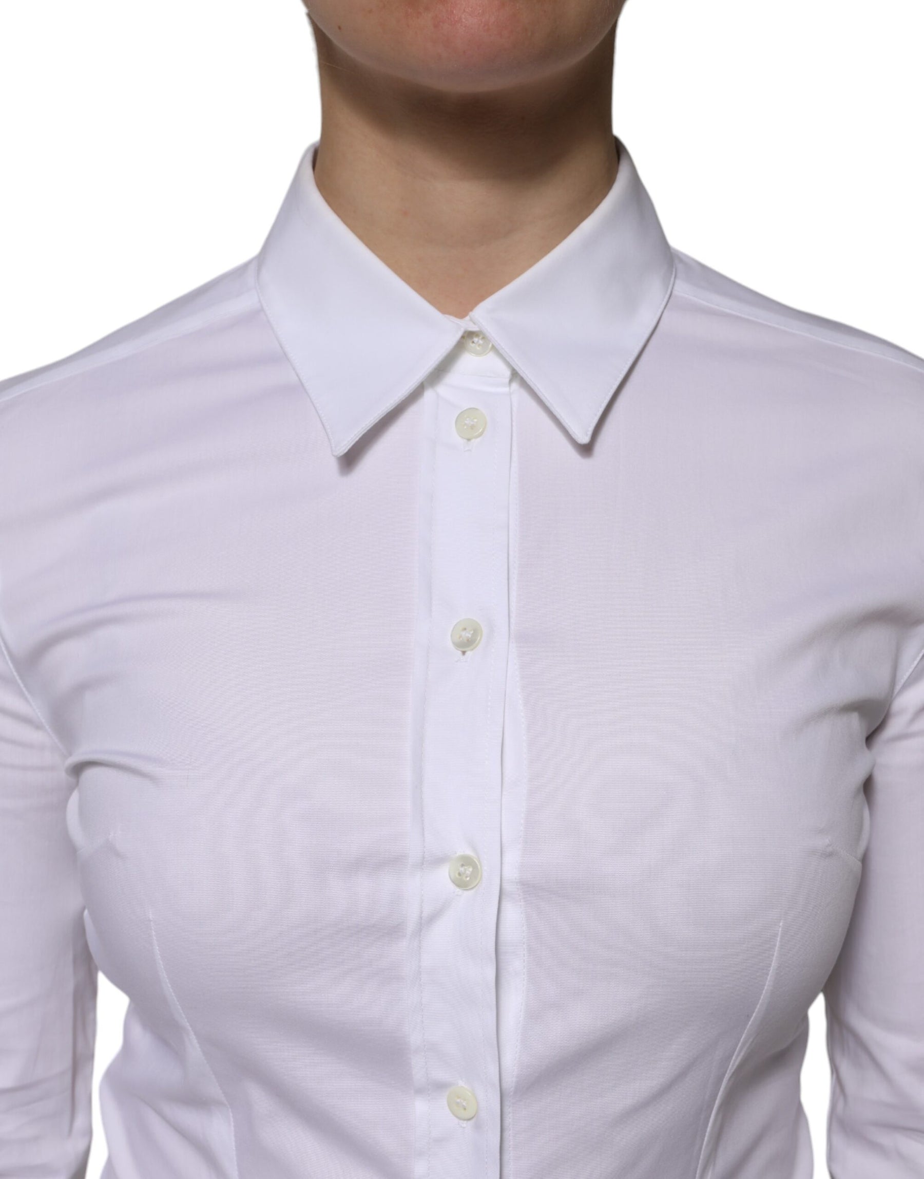 Dolce & Gabbana White Cotton Collared Long Sleeves Blouse Top | Regal Royce