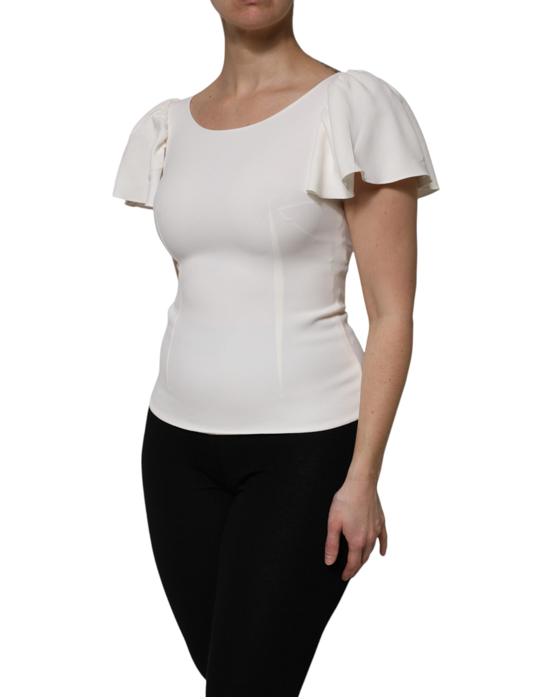 Dolce & Gabbana White Viscose Round Neck Short Sleeves Top | Regal Royce