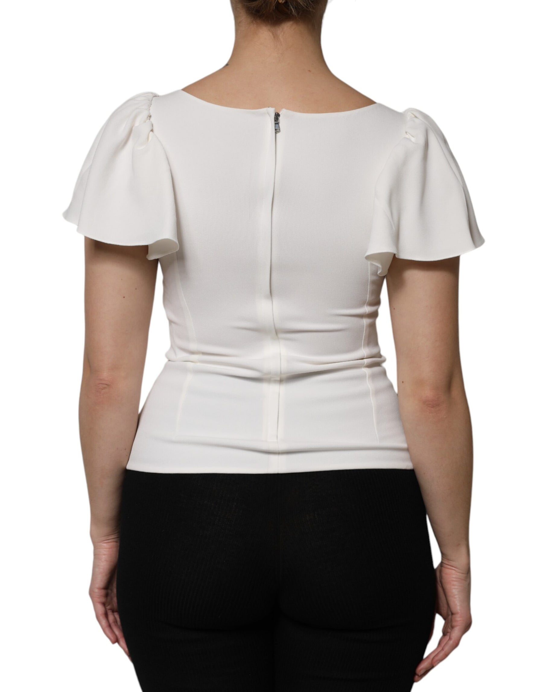 Dolce & Gabbana White Viscose Round Neck Short Sleeves Top | Regal Royce