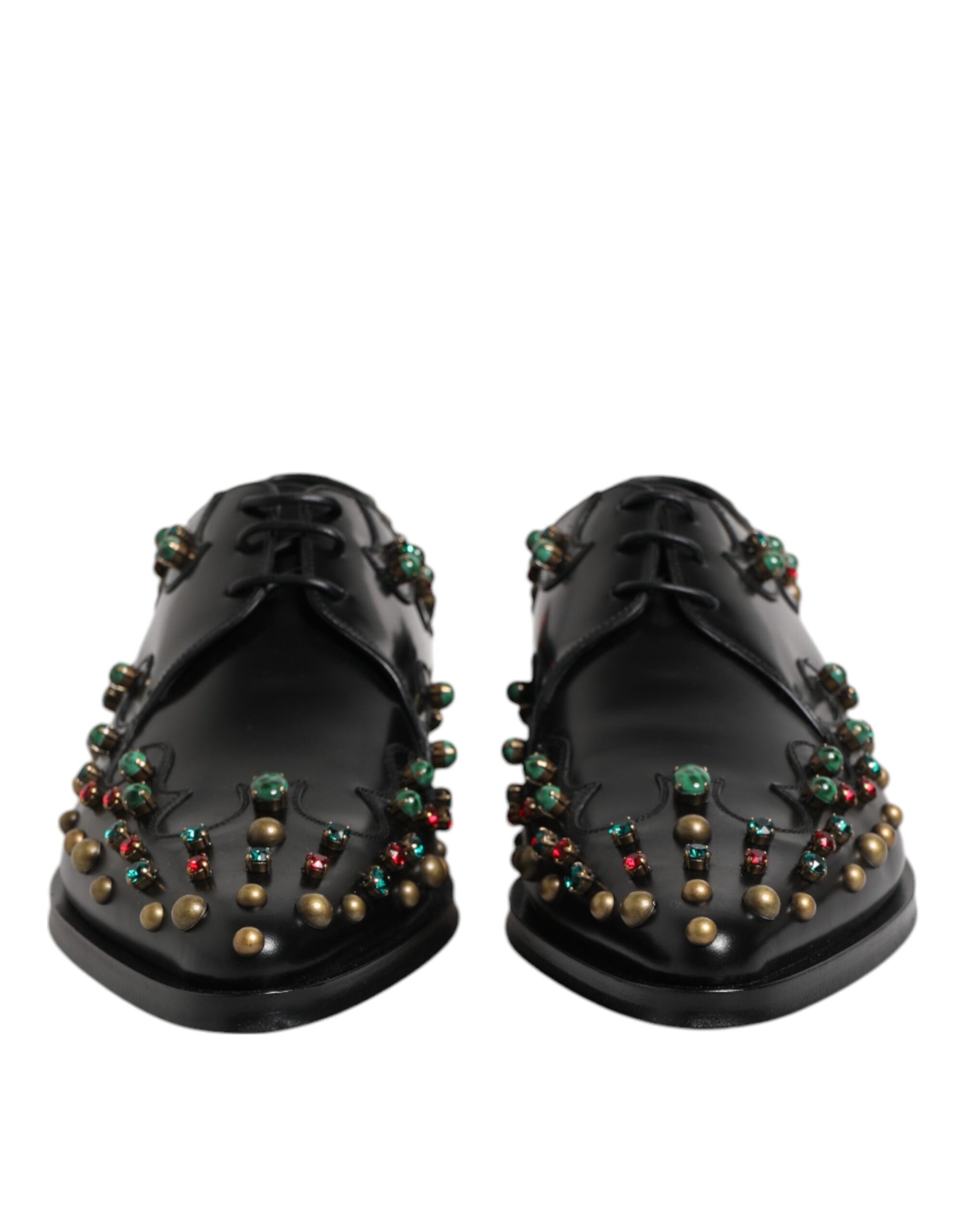 Dolce & Gabbana Black Leather Derby Dress Studded Shoes