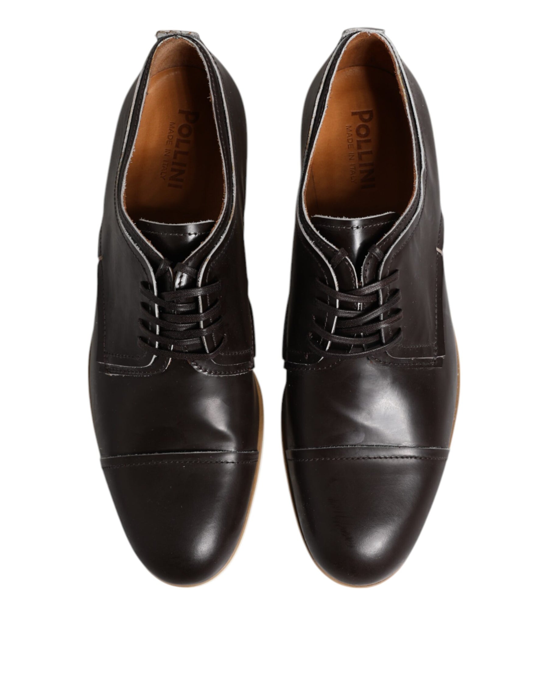 Pollini Dark Brown Leather Derby Lace Up Dress Formal Shoes | Regal Royce
