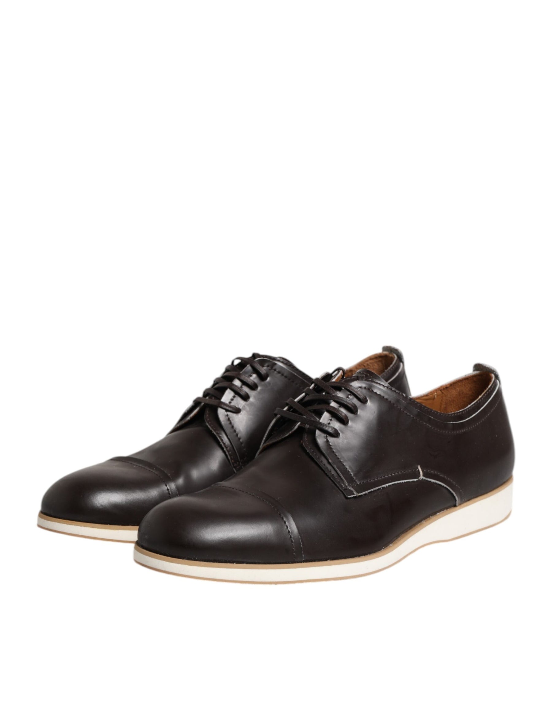 Pollini Dark Brown Leather Derby Lace Up Dress Formal Shoes | Regal Royce