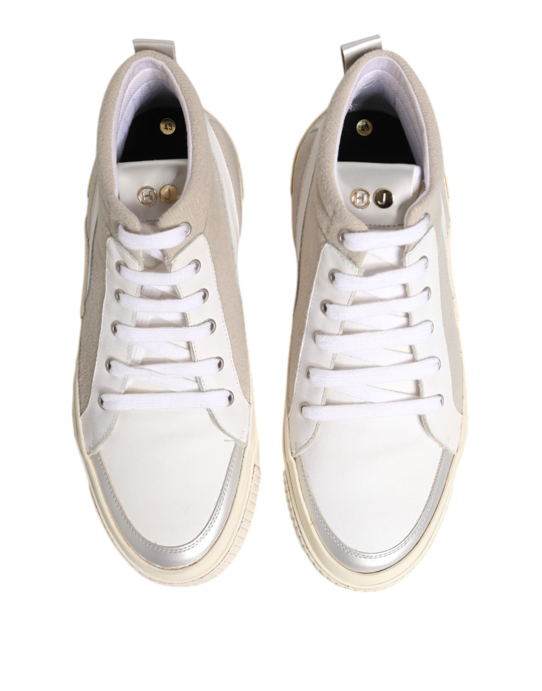 HIDE & JACK White Beige Lace Up Mid Top Casual Sneakers Shoes | Regal Royce