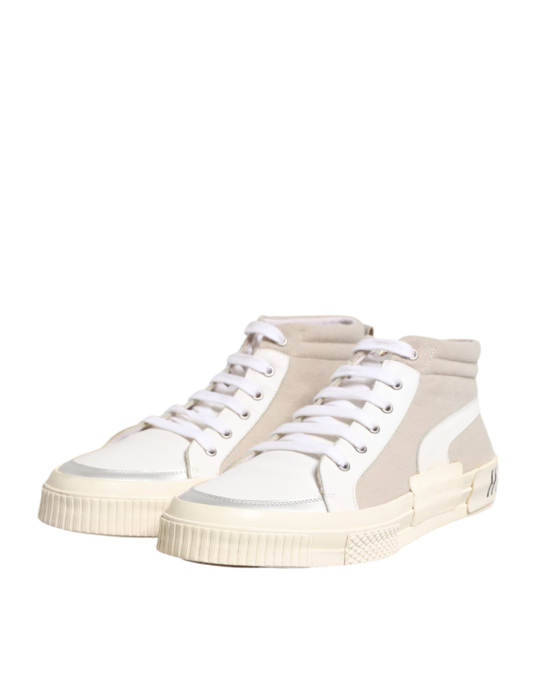 HIDE & JACK White Beige Lace Up Mid Top Casual Sneakers Shoes | Regal Royce