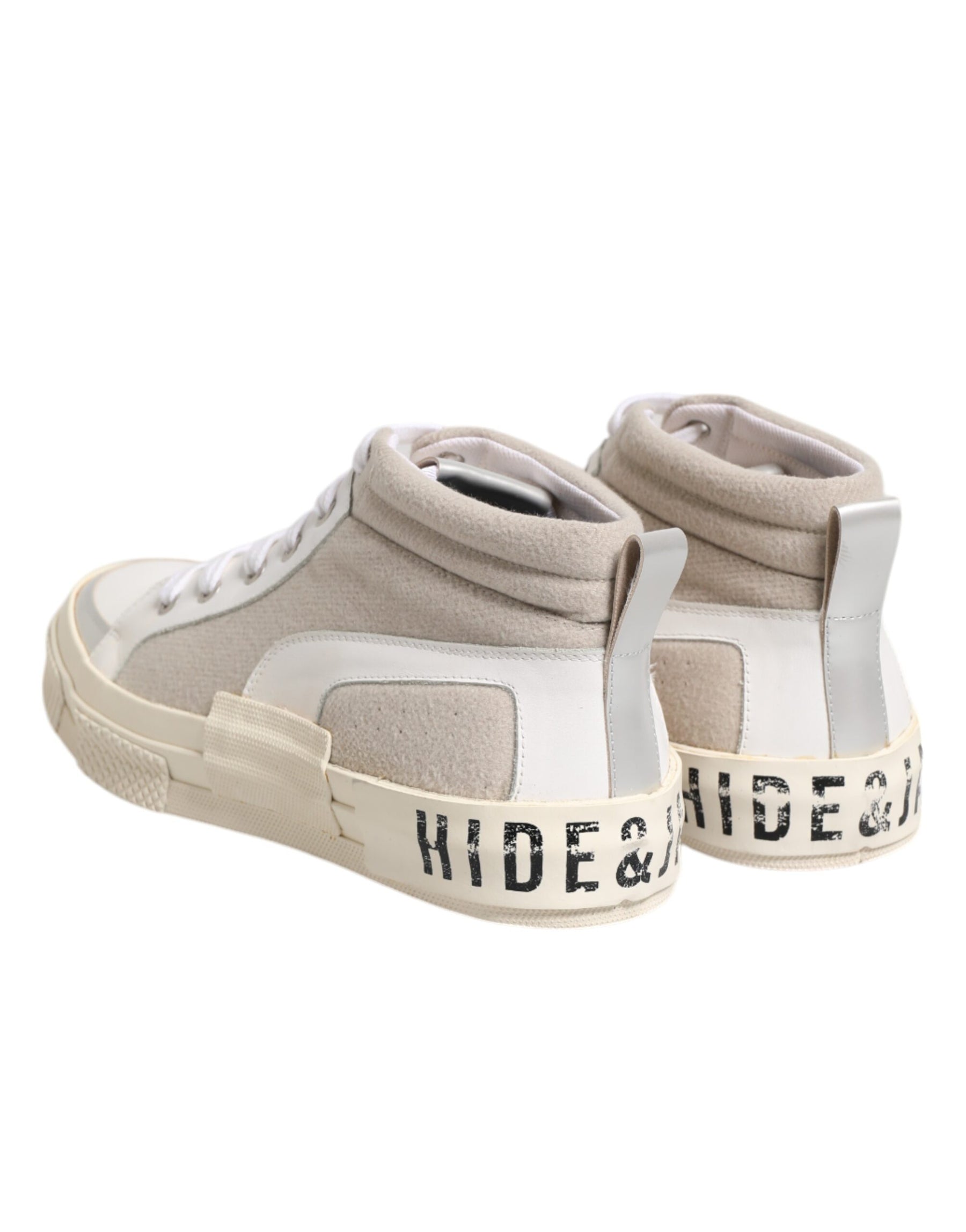 HIDE & JACK White Beige Lace Up Mid Top Casual Sneakers Shoes | Regal Royce