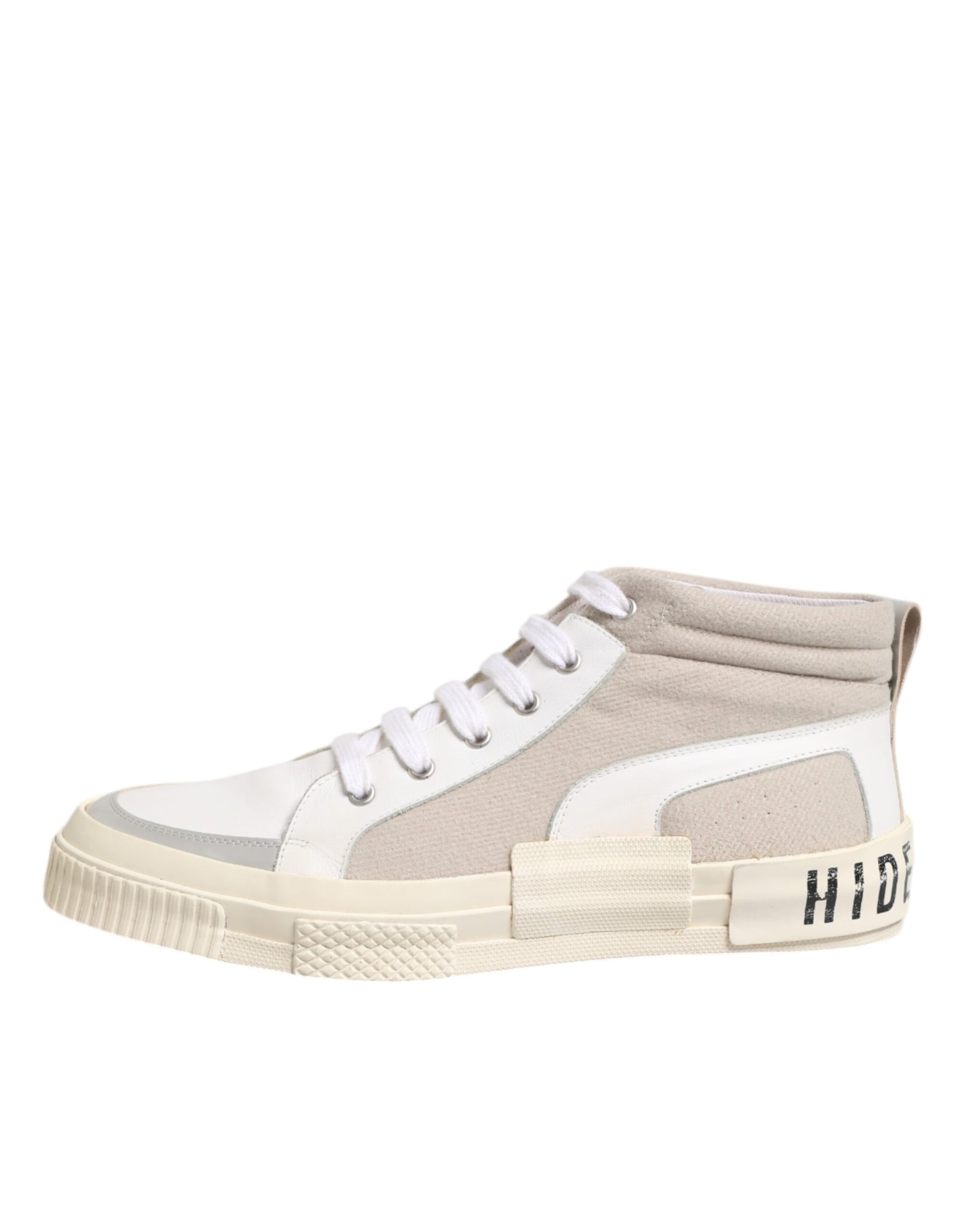HIDE & JACK White Beige Lace Up Mid Top Casual Sneakers Shoes | Regal Royce
