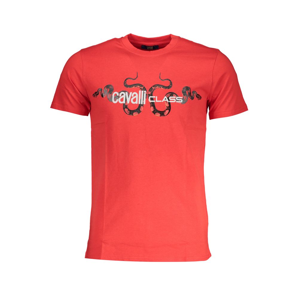 Cavalli Class Rosso Cotton Men T-Shirt | Regal Royce