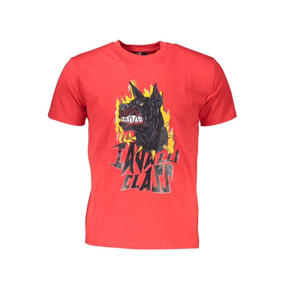 Cavalli Class Red Cotton Men T-Shirt | Regal Royce