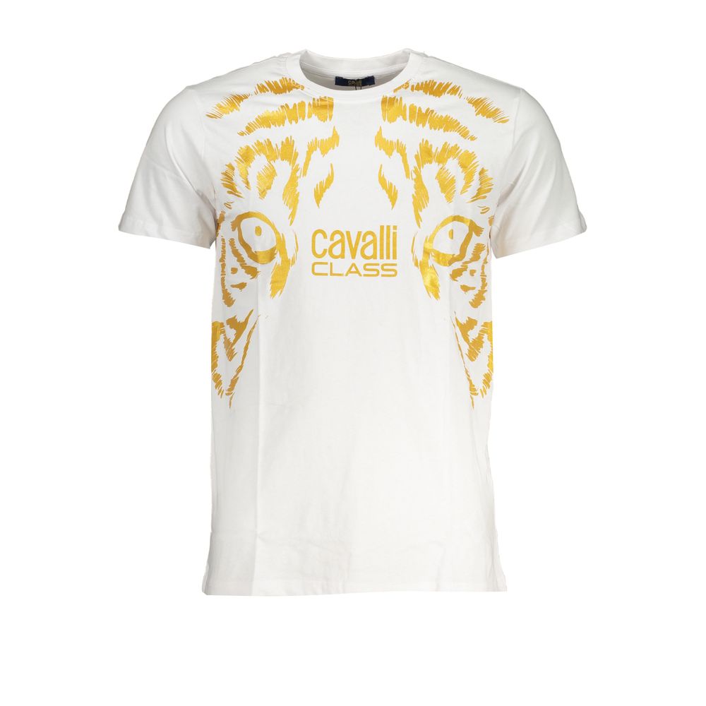 Cavalli Class Bianco Cotton Men T-Shirt | Regal Royce