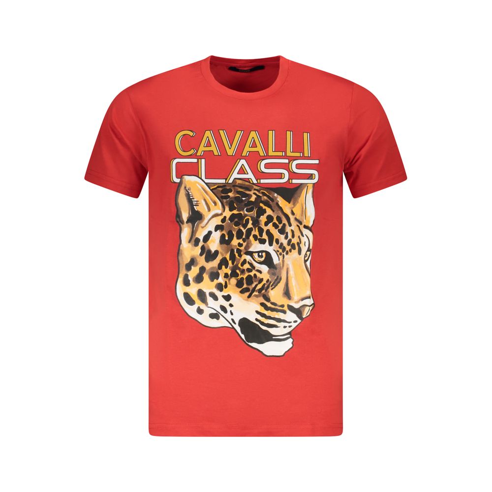 Cavalli Class Red Cotton Men T-Shirt | Regal Royce