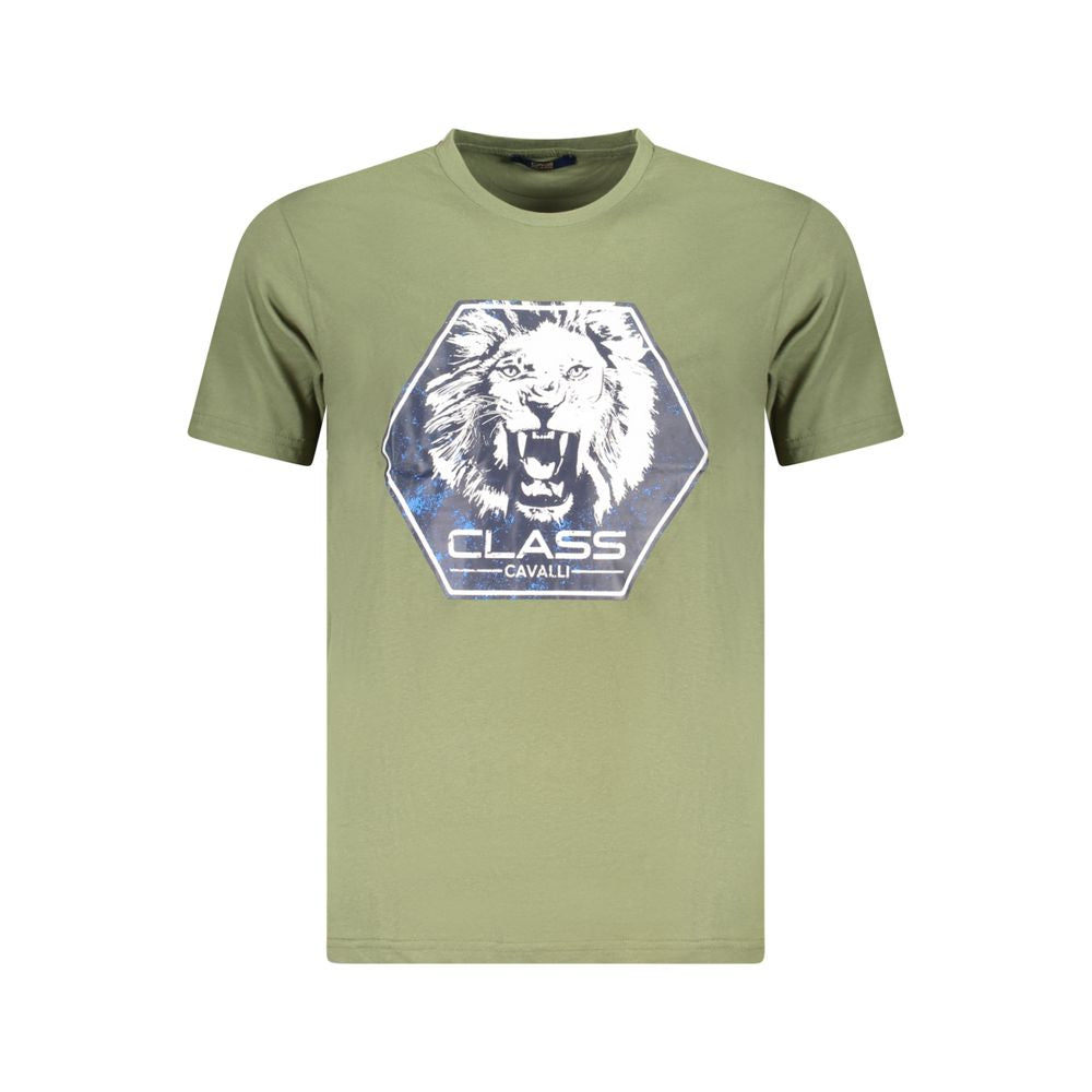Cavalli Class Green Cotton Men T-Shirt | Regal Royce