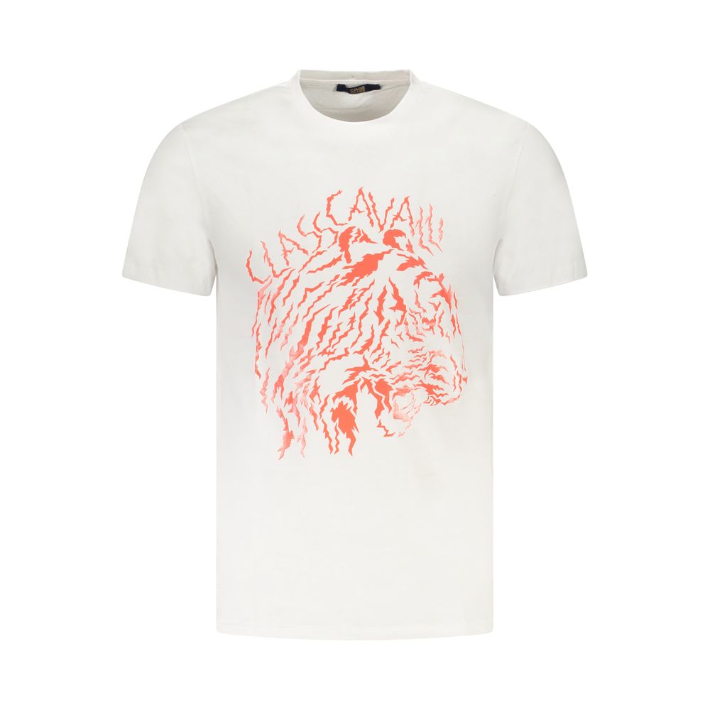 Cavalli Class Bianco Cotton Men T-Shirt | Regal Royce