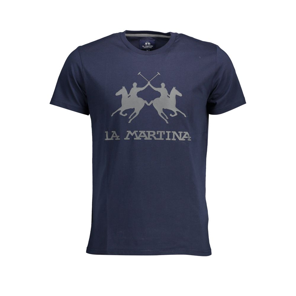 La Martina Chic Crew Neck Cotton Tee in Blue | Regal Royce