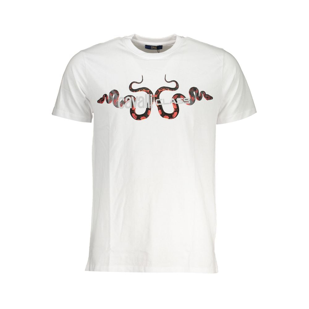 Cavalli Class White Cotton Men T-Shirt | Regal Royce