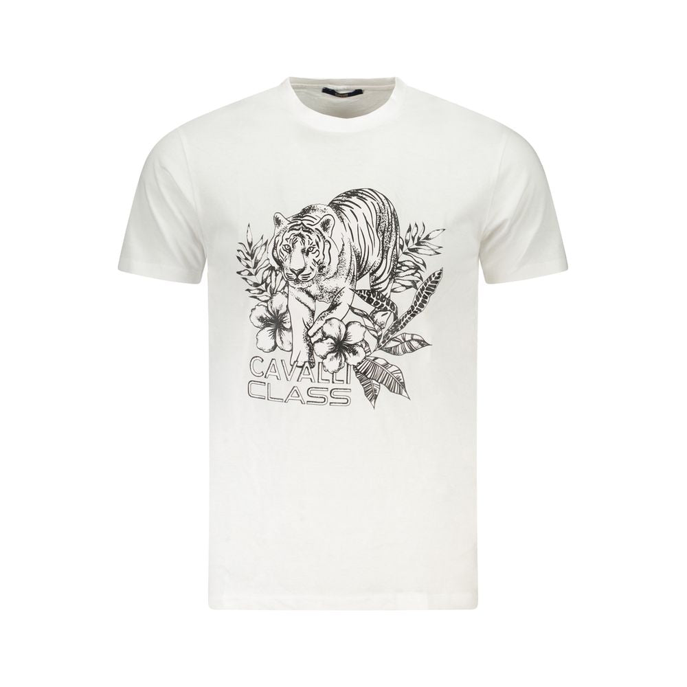 Cavalli Class Bianco Cotton Men T-Shirt | Regal Royce