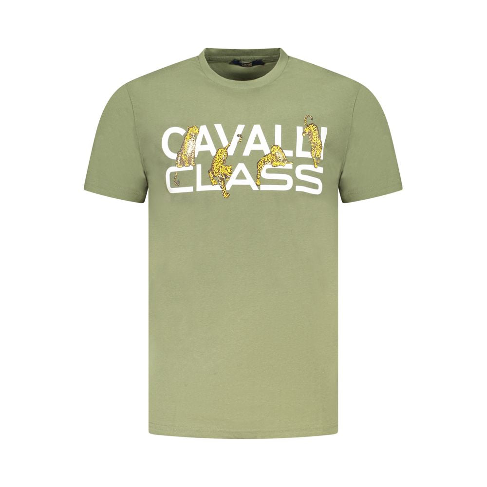 Cavalli Class Green Cotton Men T-Shirt | Regal Royce