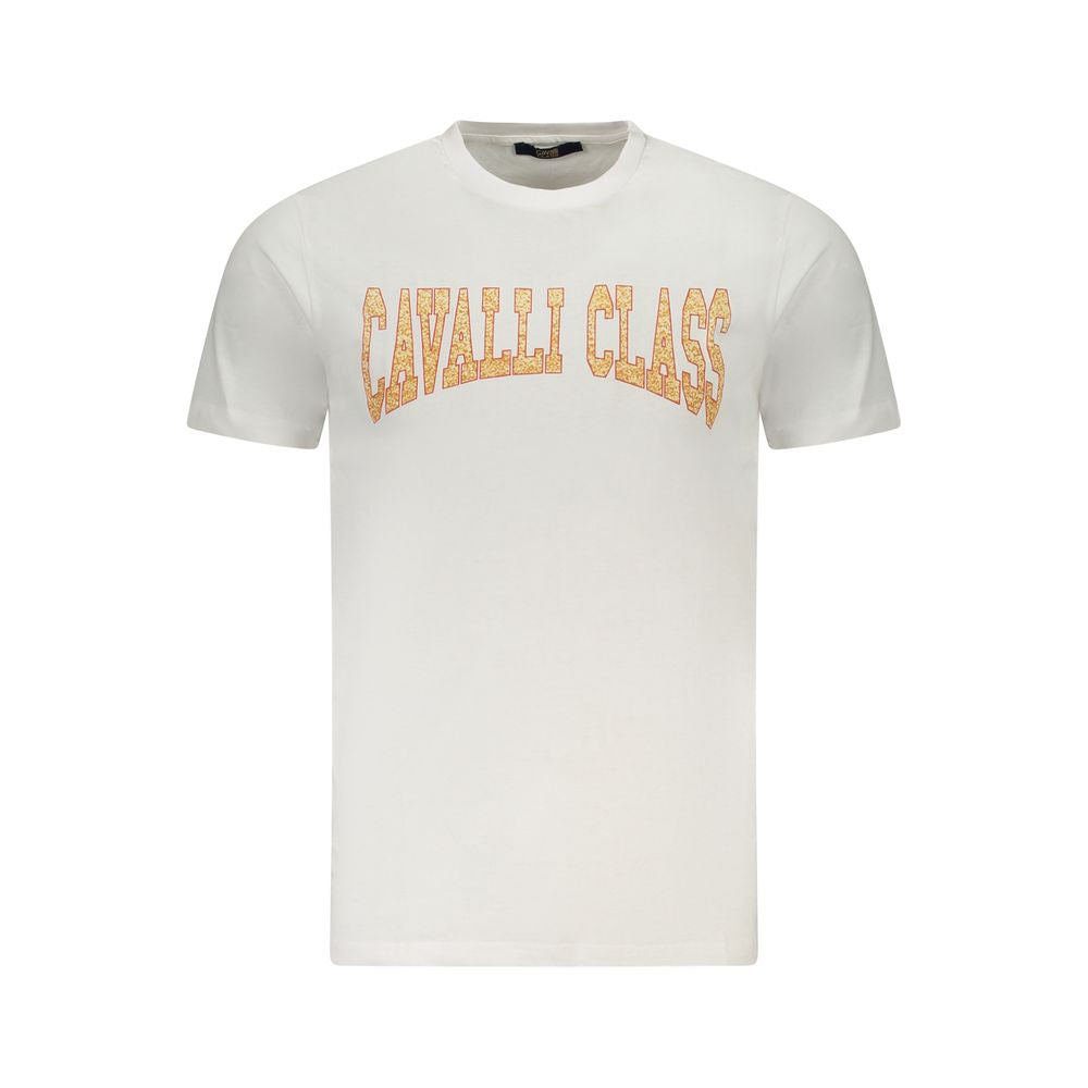Cavalli Class White Cotton Men T-Shirt | Regal Royce
