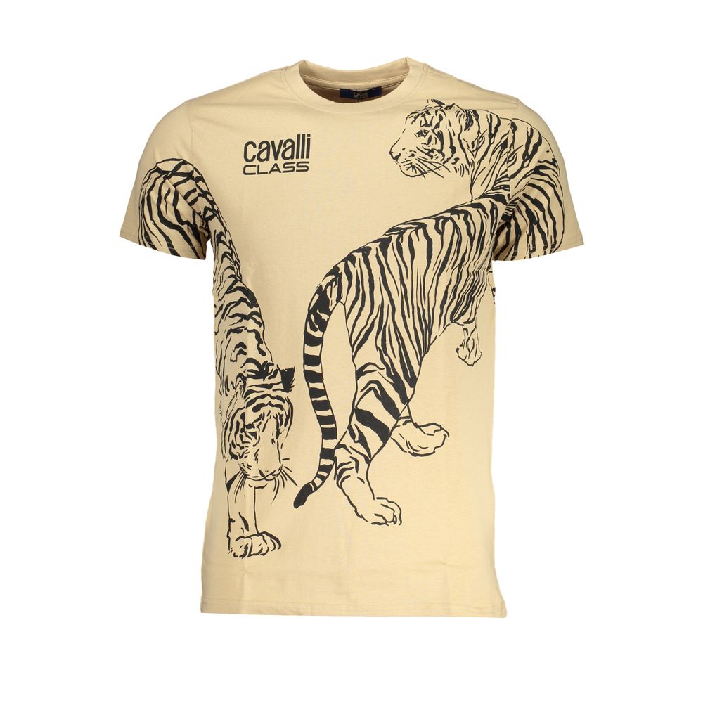 Cavalli Class Beige Cotton Men T-Shirt | Regal Royce
