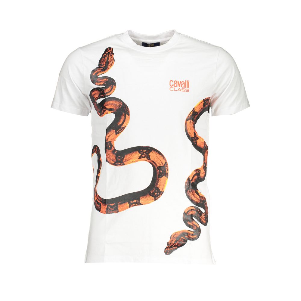 Cavalli Class Bianco Cotton Men T-Shirt | Regal Royce