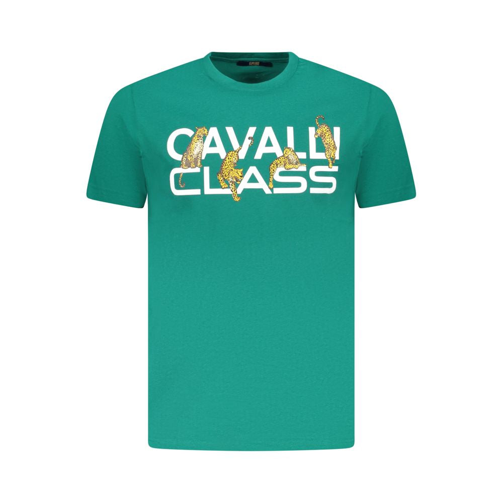Cavalli Class Green Cotton Men T-Shirt | Regal Royce