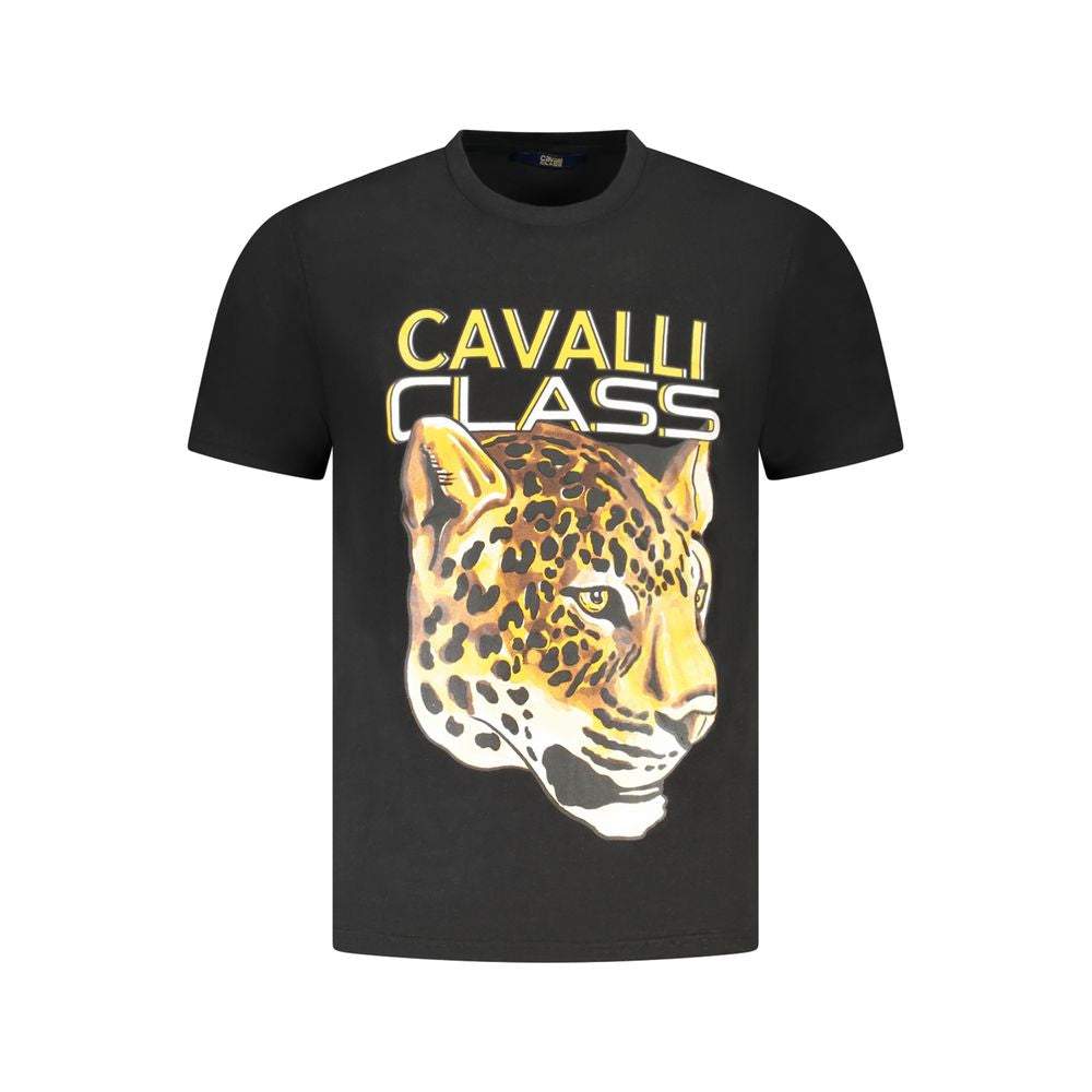 Cavalli Class Black Cotton Men T-Shirt | Regal Royce