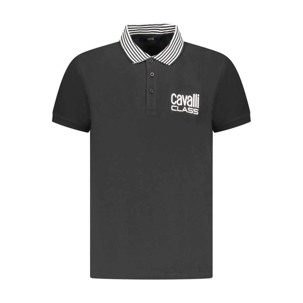Cavalli Class Black Cotton Men Polo Shirt | Regal Royce