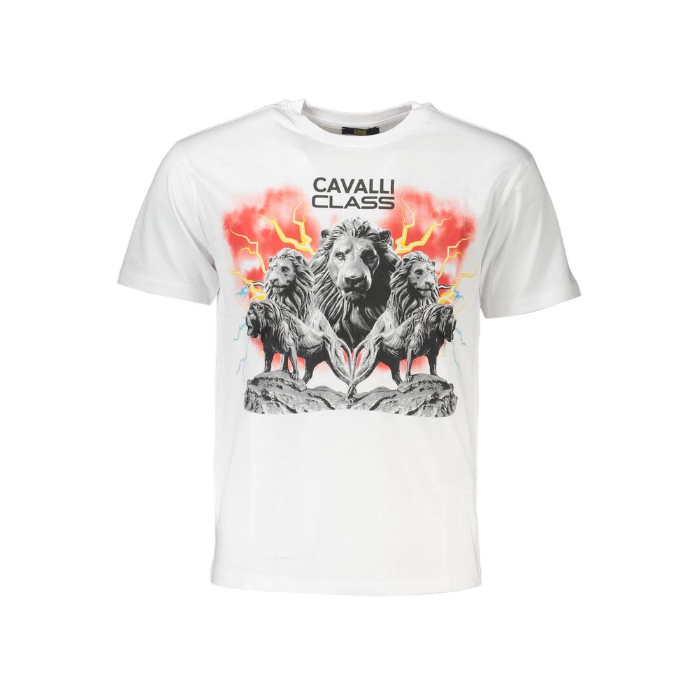 Cavalli Class White Cotton Men T-Shirt | Regal Royce