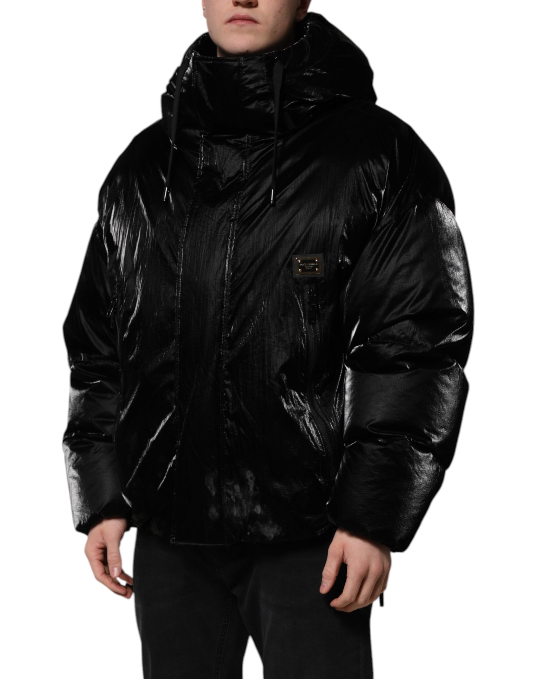 Dolce & Gabbana Black Logo Full Zip Hooded Quilted Jacket | Regal Royce