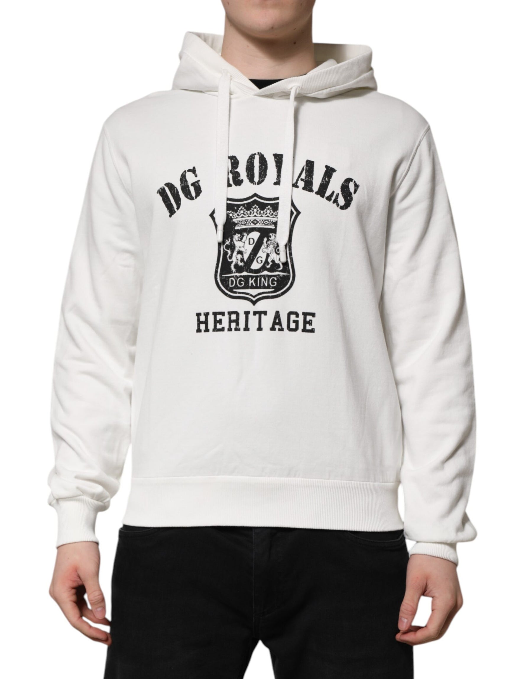 Dolce & Gabbana White Cotton DG ROYAL Print Hooded Sweater | Regal Royce
