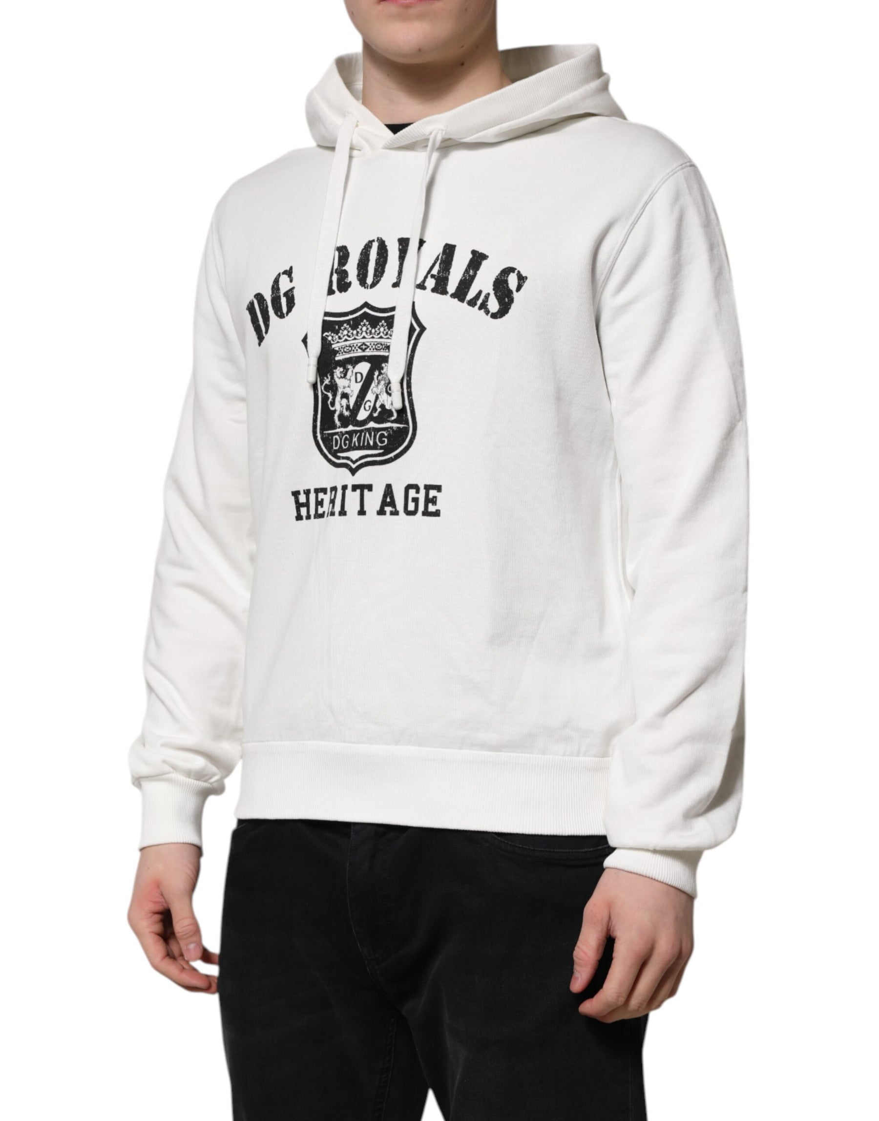 Dolce & Gabbana White Cotton DG ROYAL Print Hooded Sweater | Regal Royce