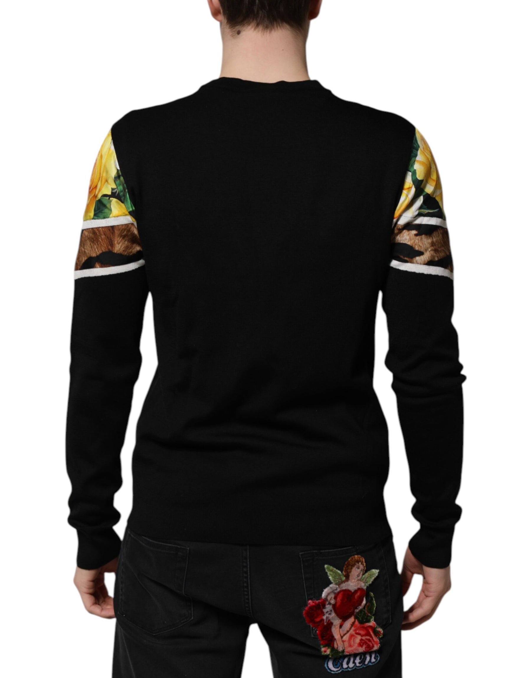 Dolce & Gabbana Black Silk Floral Crew Neck Pullover Sweater | Regal Royce
