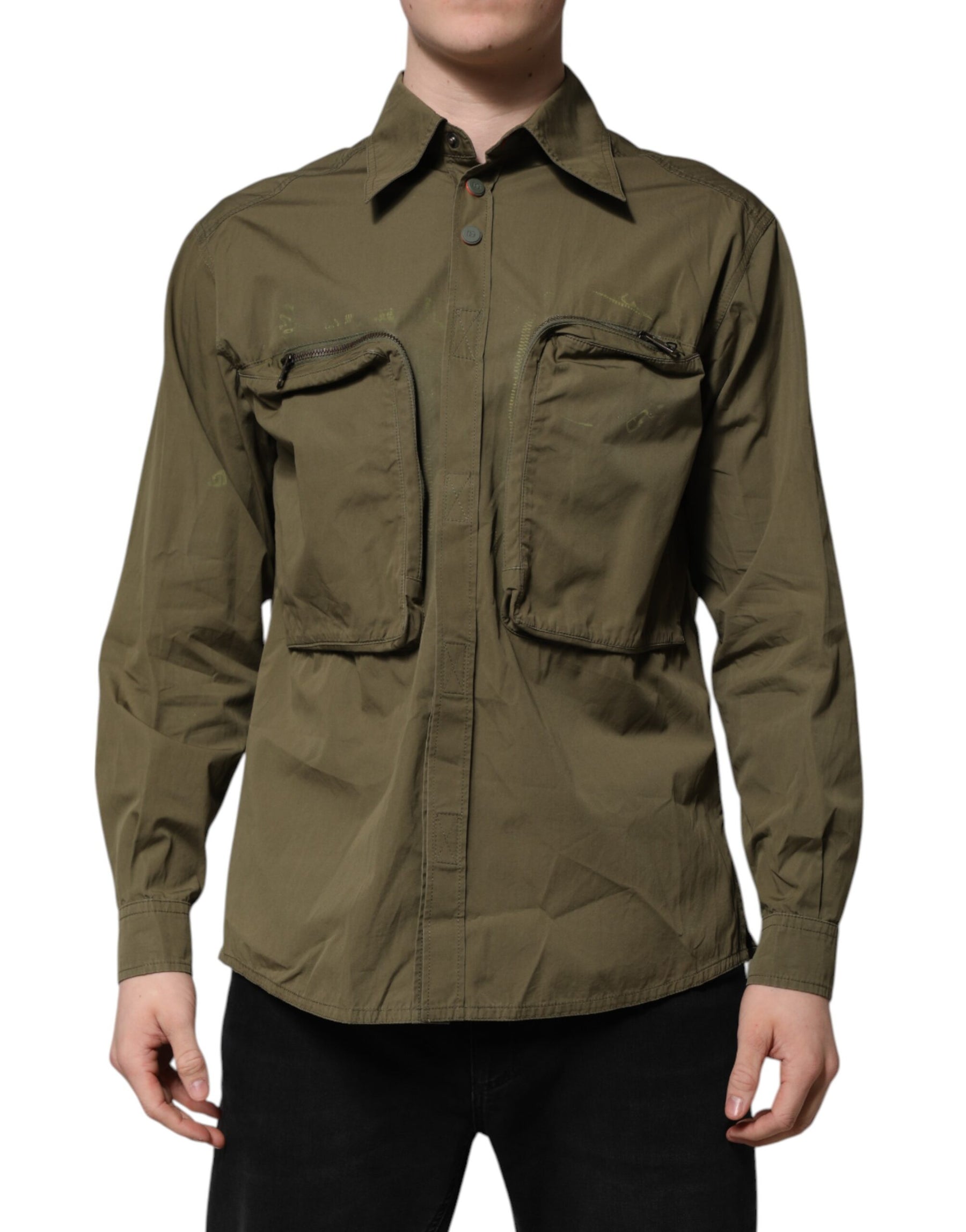 Dolce & Gabbana Army Green Button Down Long Sleeves Shirt | Regal Royce