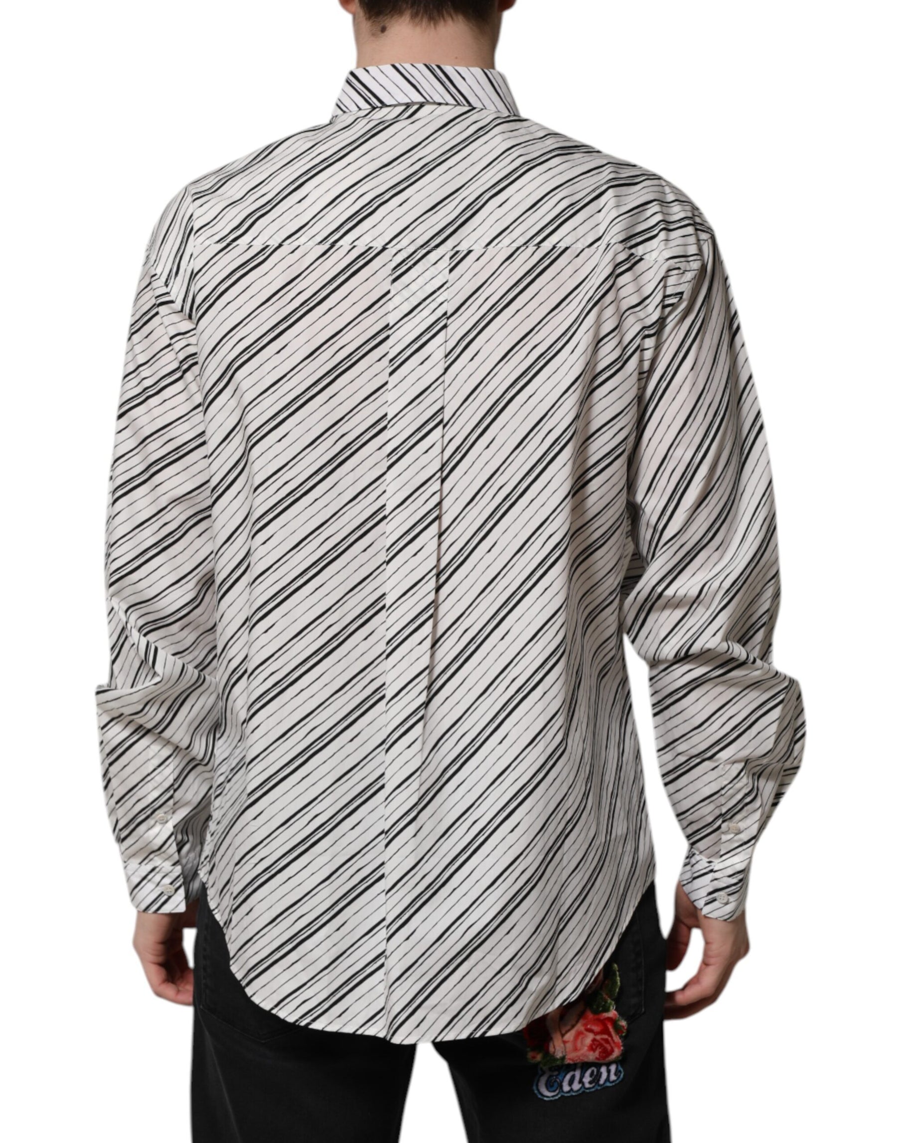 Dolce & Gabbana White Striped Long Sleeves Men Formal Shirt | Regal Royce