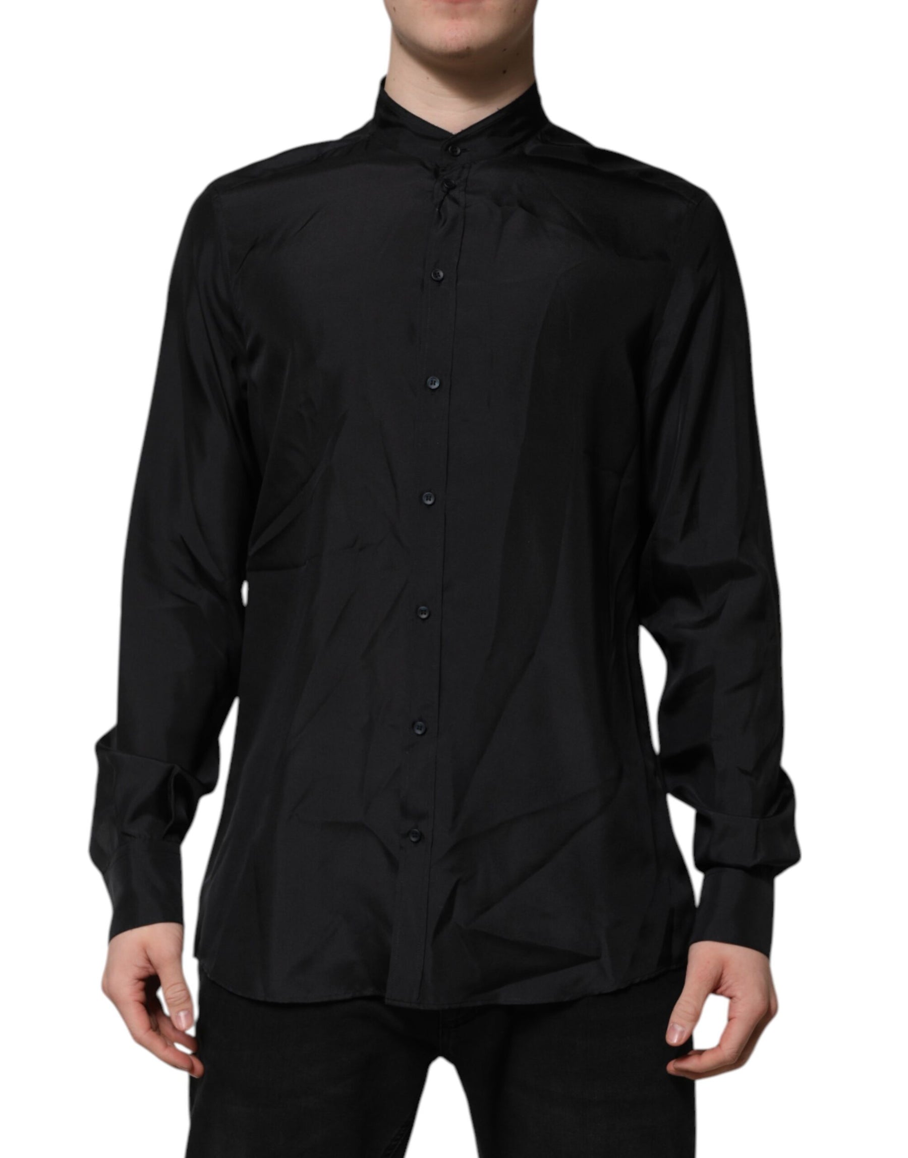 Dolce & Gabbana Dark Blue Silk MARTINI Men Formal Dress Shirt | Regal Royce