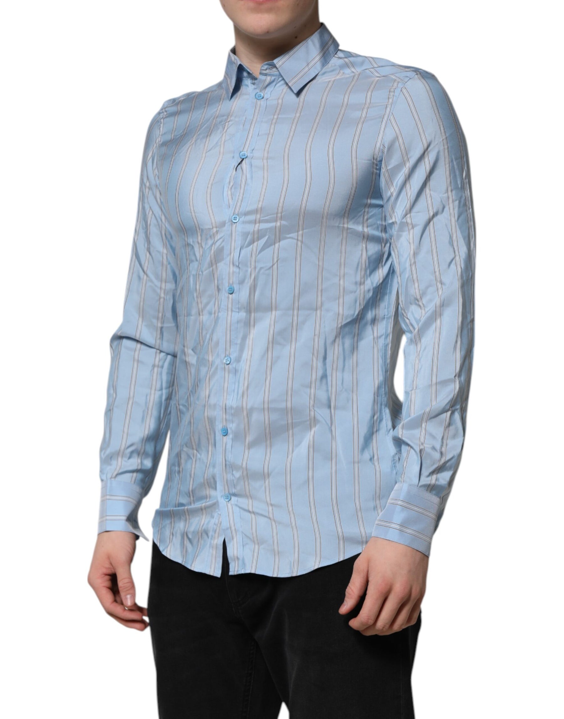 Dolce & Gabbana Blue Striped MARTINI Long Sleeves Dress Shirt | Regal Royce