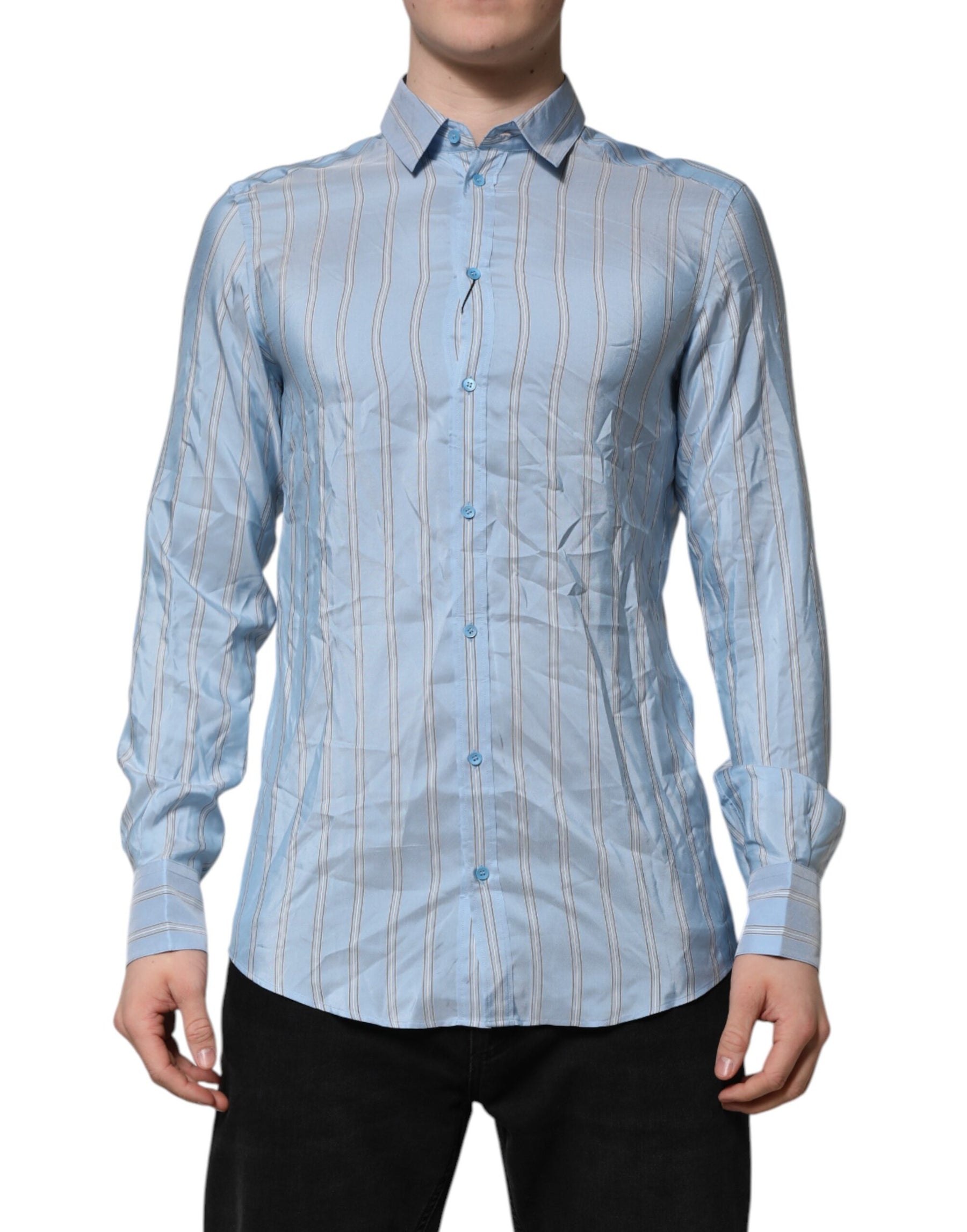 Dolce & Gabbana Blue Striped MARTINI Long Sleeve Dress Shirt | Regal Royce