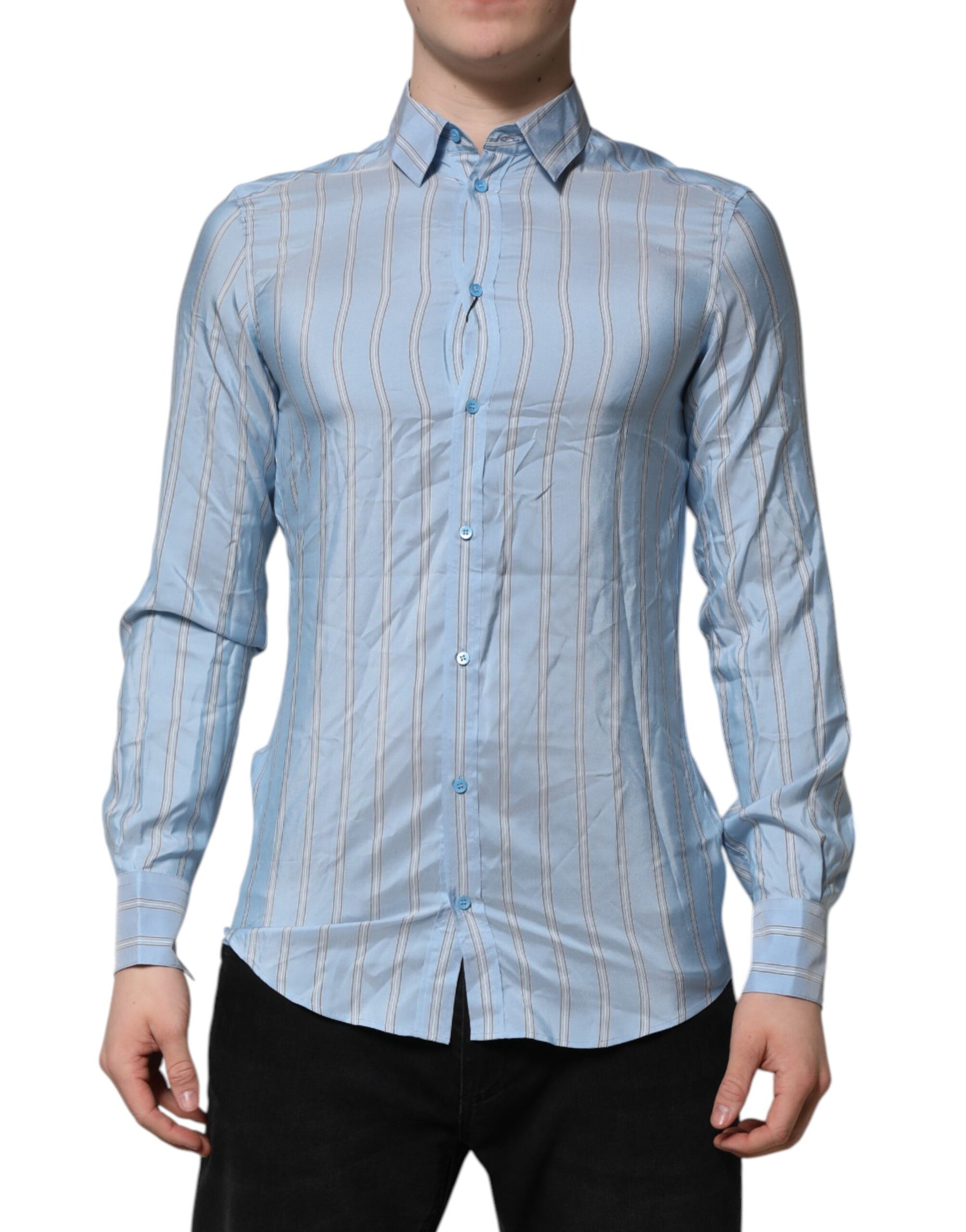 Dolce & Gabbana Blue Striped MARTINI Long Sleeves Dress Shirt | Regal Royce