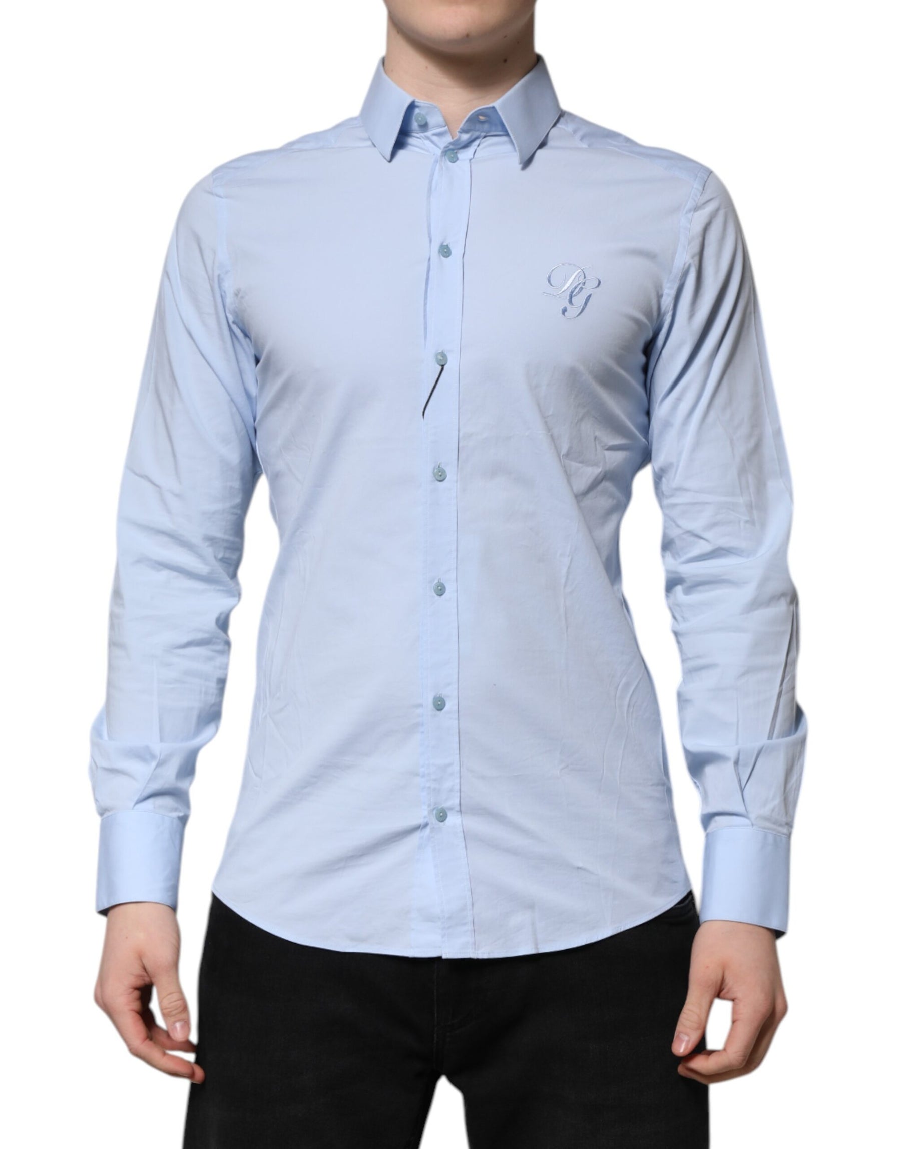 Dolce & Gabbana Sky Blue Cotton GOLD Long Sleeves Dress Shirt | Regal Royce