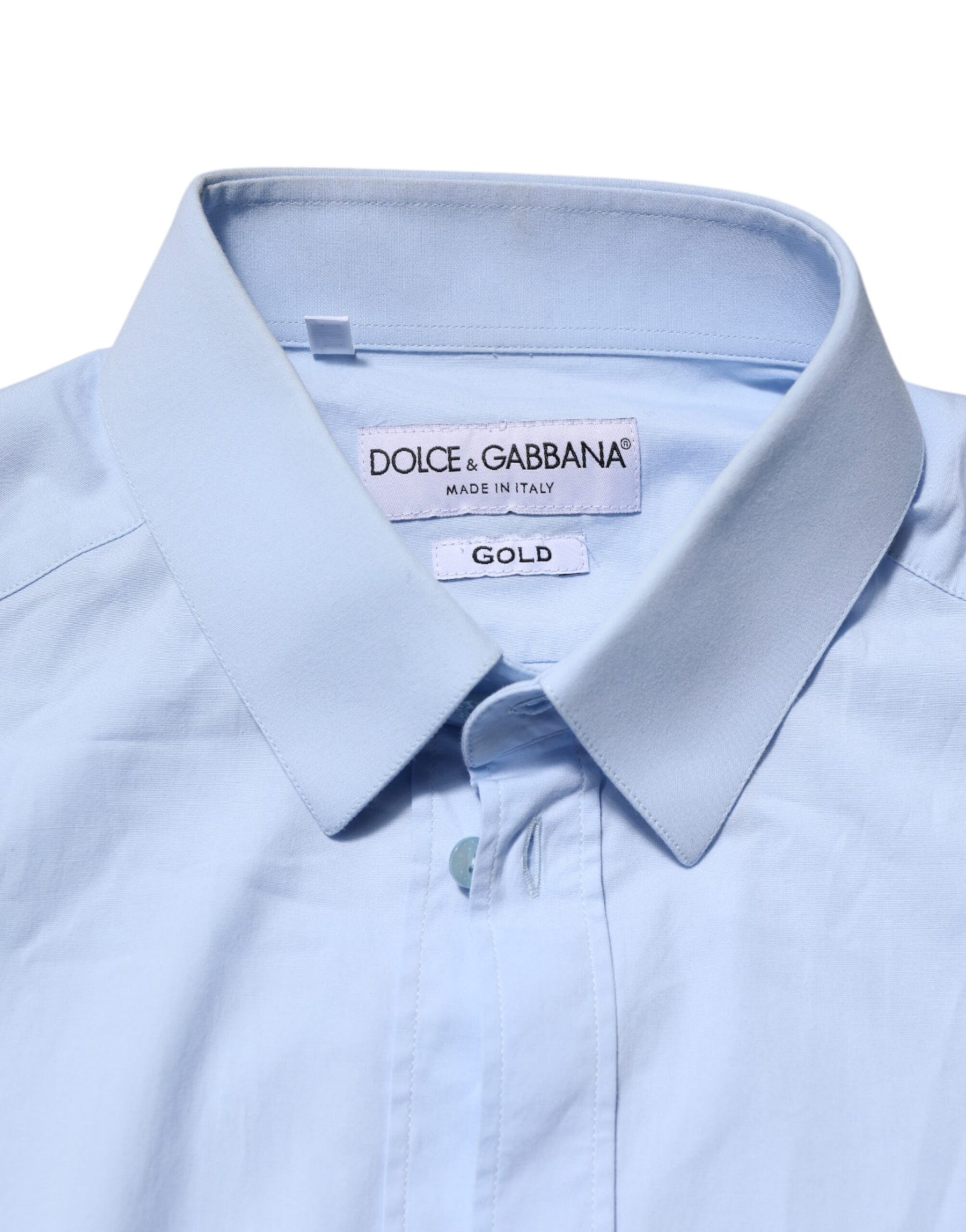 Dolce & Gabbana Sky Blue Cotton GOLD Long Sleeves Dress Shirt | Regal Royce