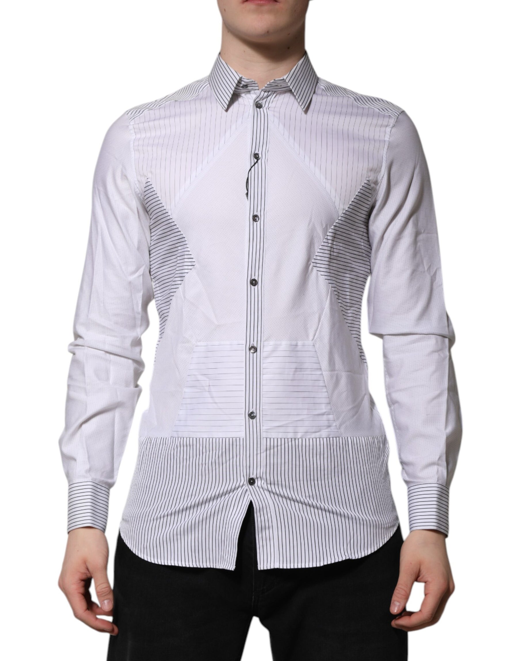 Dolce & Gabbana White Striped GOLD Long Sleeves Dress Shirt | Regal Royce