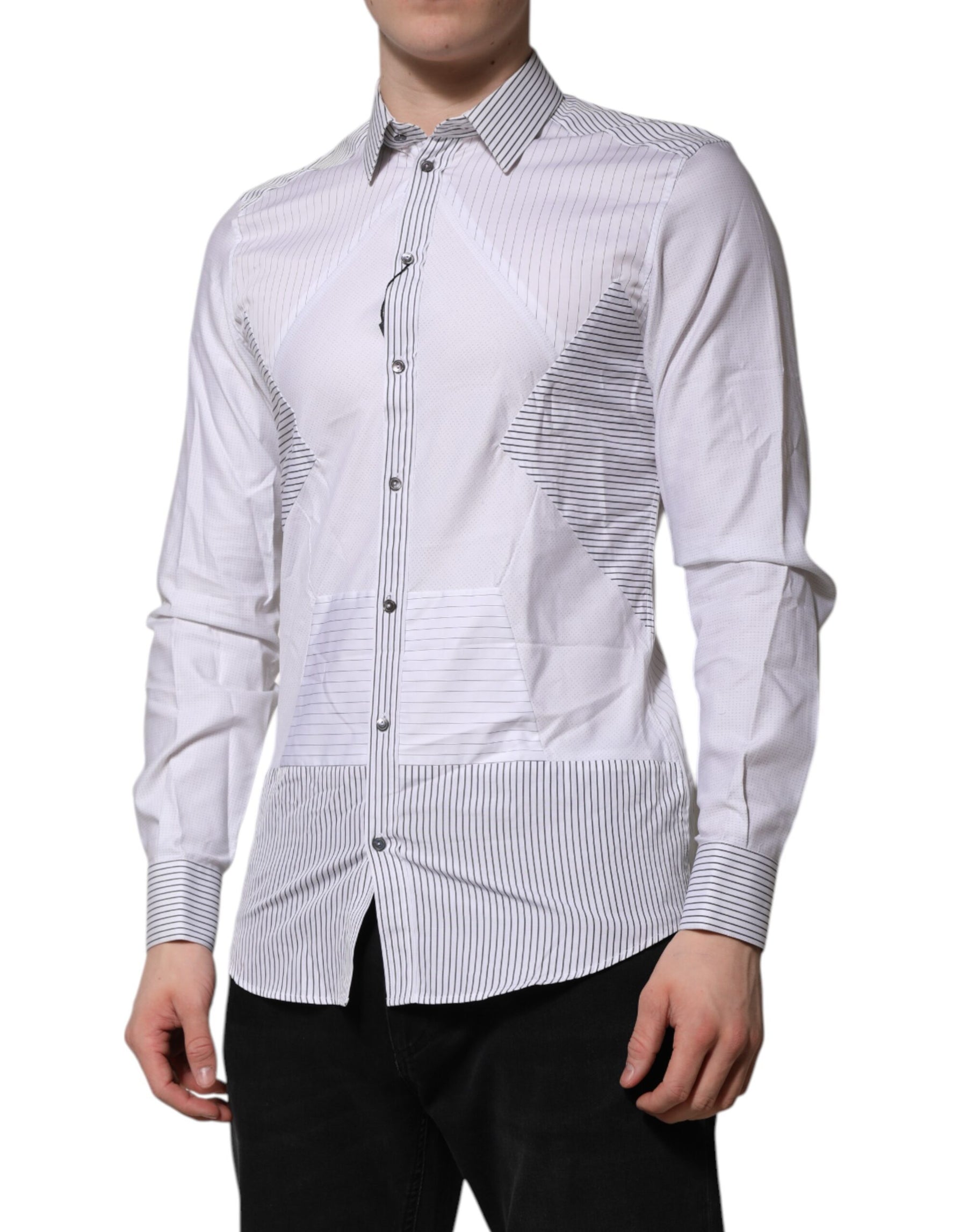 Dolce & Gabbana White Striped GOLD Long Sleeves Dress Shirt | Regal Royce