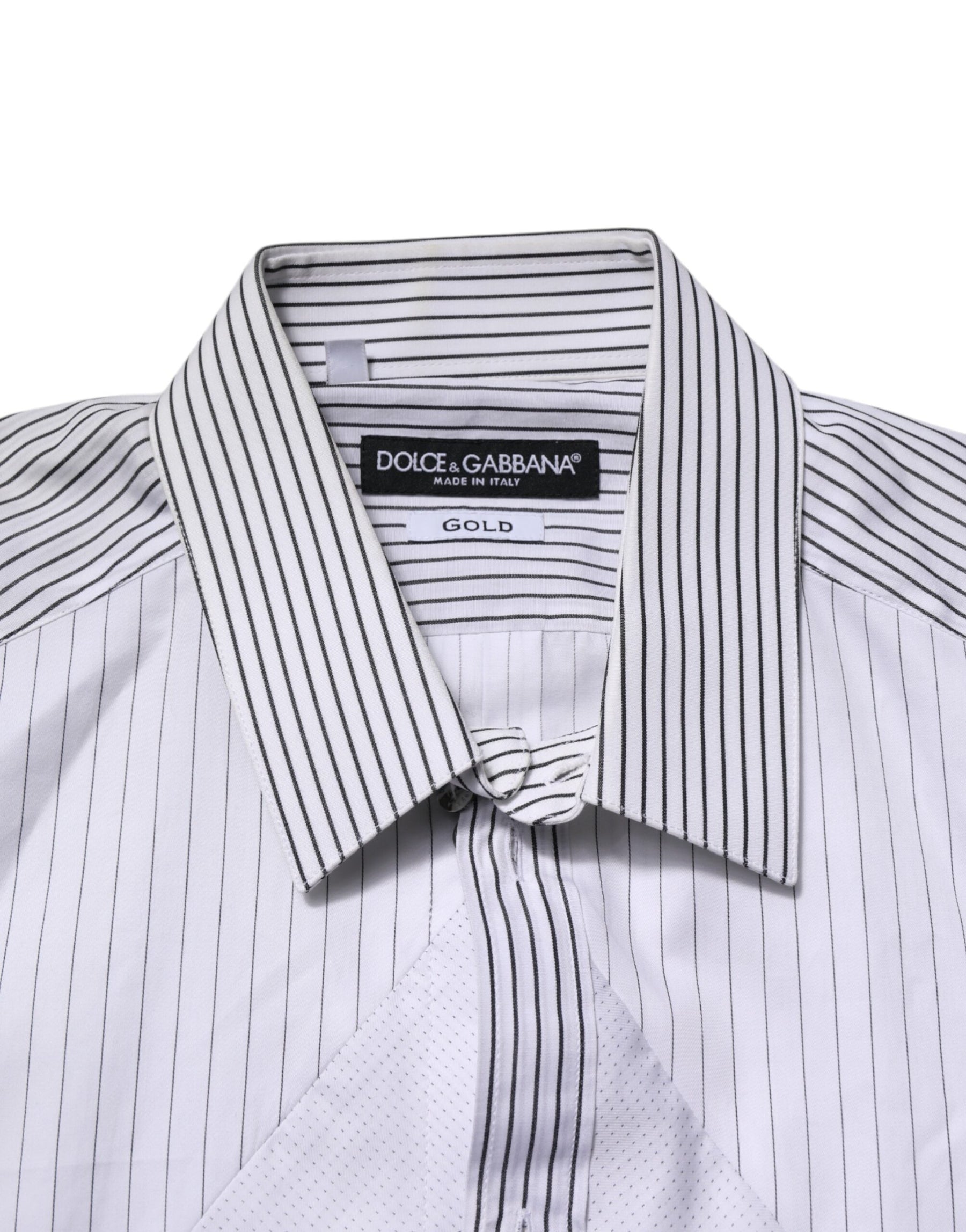 Dolce & Gabbana White Striped GOLD Long Sleeves Dress Shirt | Regal Royce